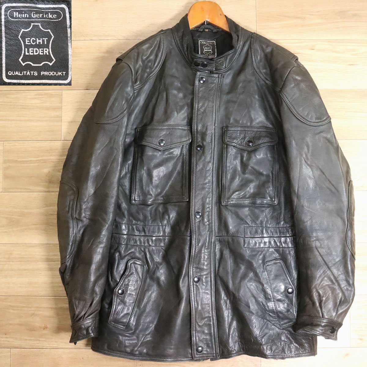 Z7S/Y5.12-7 Hein Gericke ハインゲリック 本革 モーターサイクルジャケット レザージャケット ライダース 56 メンズ 古着拍卖