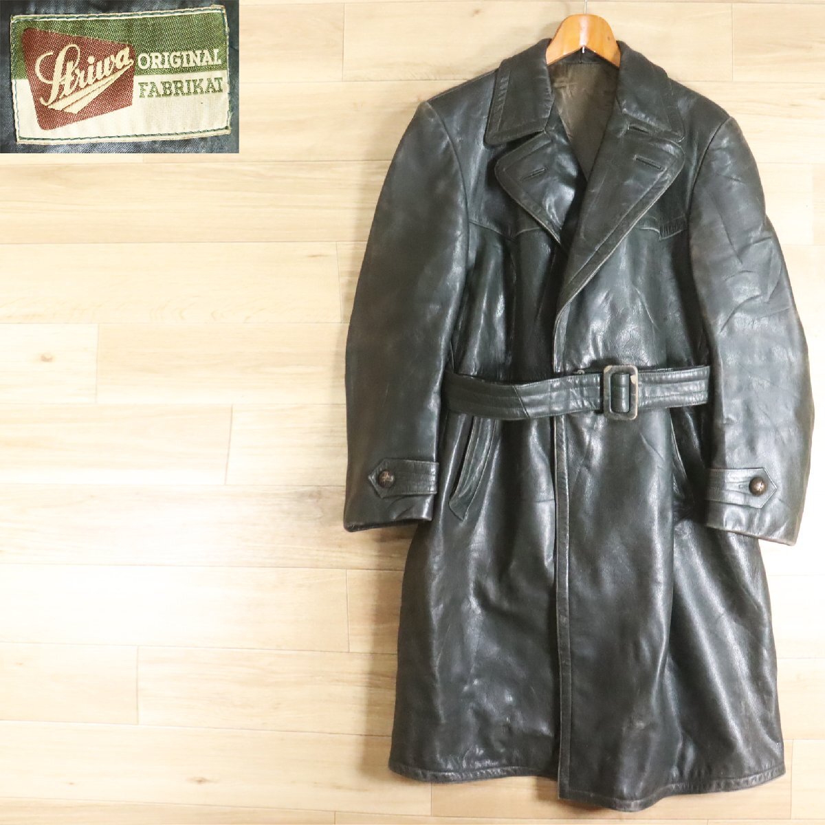 D10R/Y6.2-9 50s~ ユーロビンテージ ドイツ軍 Striwa モーターサイクルコート 本革 レザーカーコート 革コート ELITEジッパー拍卖