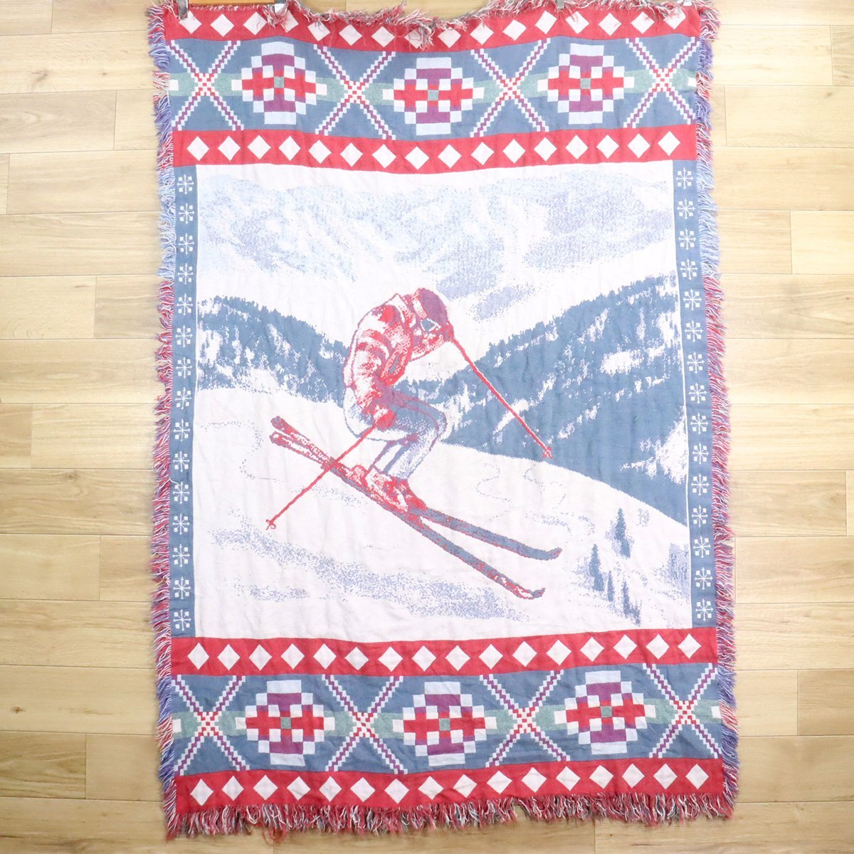 C5-12 I/I11.4-1 スキー ウィンタースポーツ 雪景色 ネイティブ柄 ラグ マット カーペット ブランケット タペストリー 雑貨拍卖