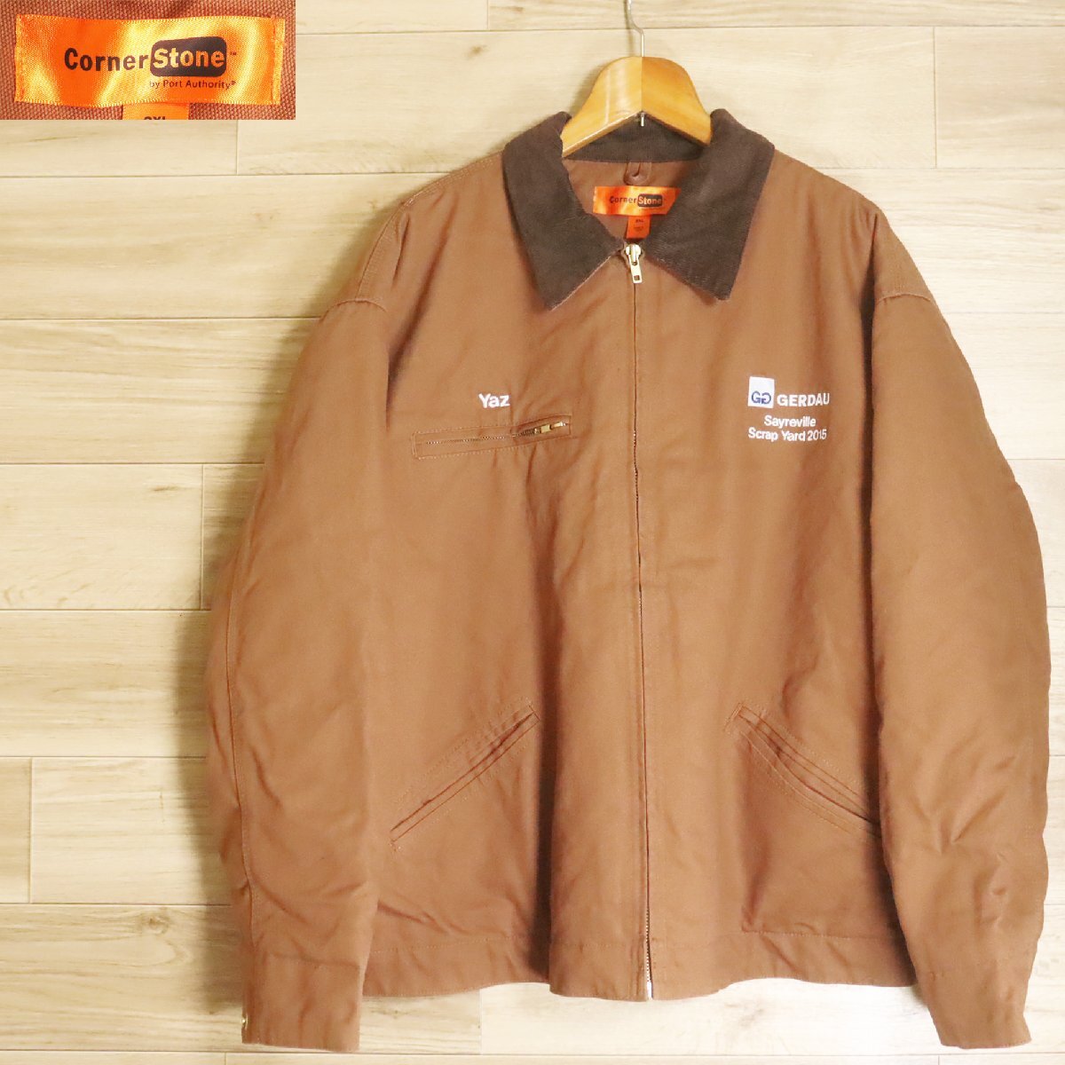*3R/R6.9-4 Corner Stone ダックジャケット ワークジャケット 襟コーデュロイ 刺繍 裏キルティング 2XL メンズ アメリカ古着拍卖