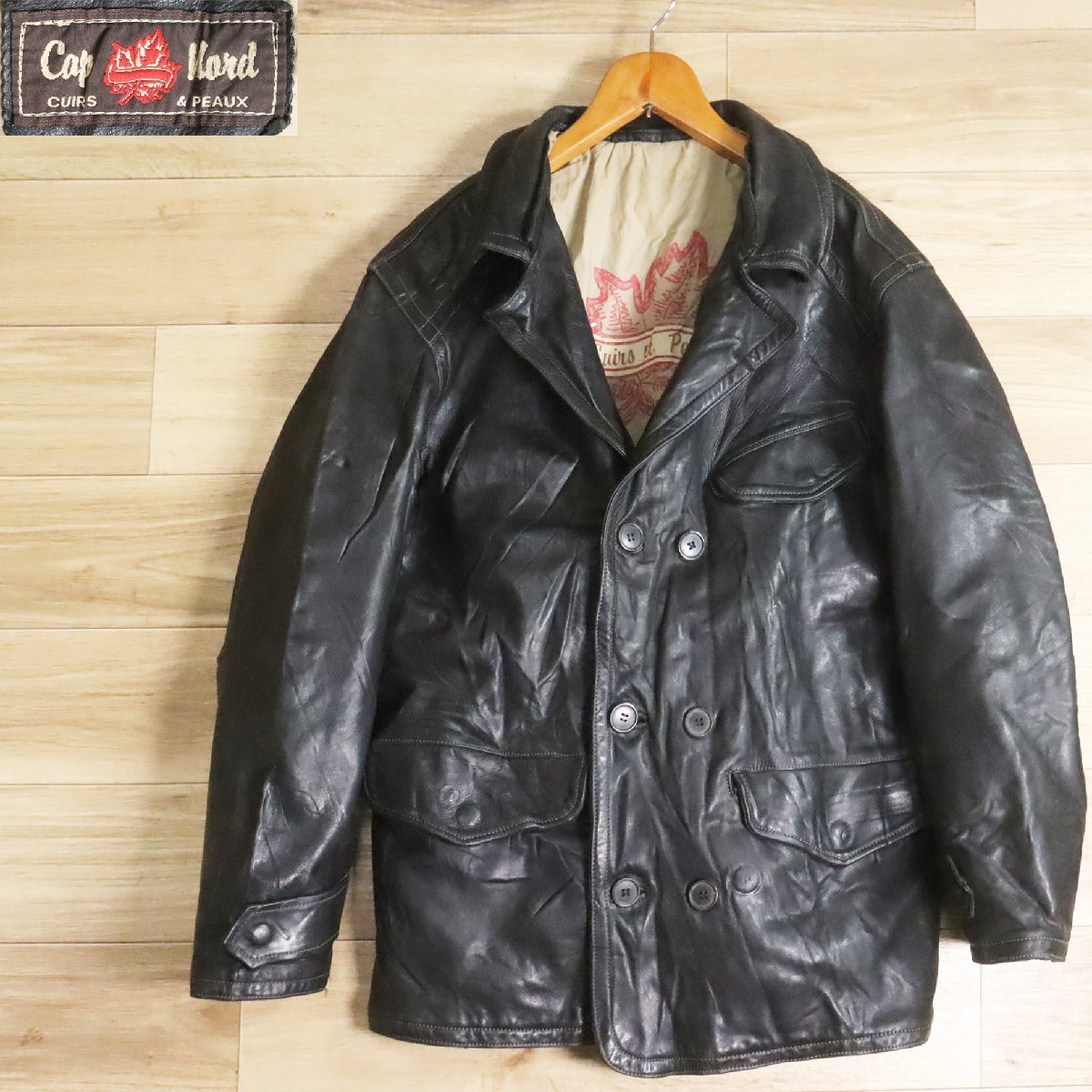 #6S/S5.27-2 Cap Nord CUIRS & PEAUX ダブルブレスト レザーカーコート 本革 レザージャケット 革ジャン 皮ジャン M ヴィンテージ拍卖