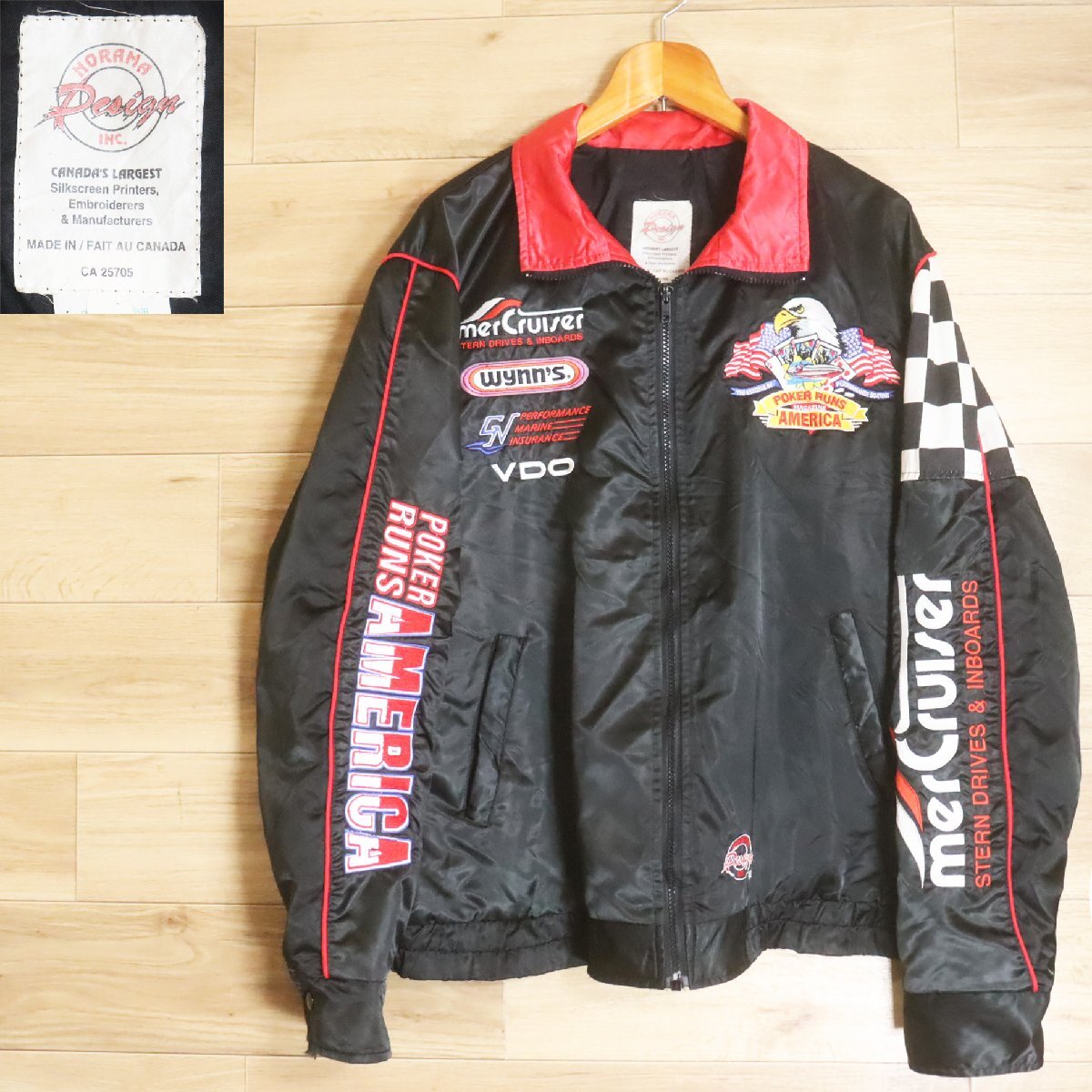 *3R/R6.9-4 カナダ製 Norama Design Inc レーシングジャケット ナイロンジャケット 刺繍 ブルゾン ジャンパー XL ブラック拍卖