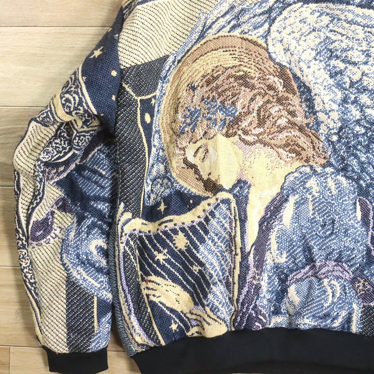 $2T/S11.4 アメリカ古着 ビンテージ ゴブラン ラグ リメイク スウェット トレーナー 天使 子供柄 パーカー 総柄 クレイジー拍卖