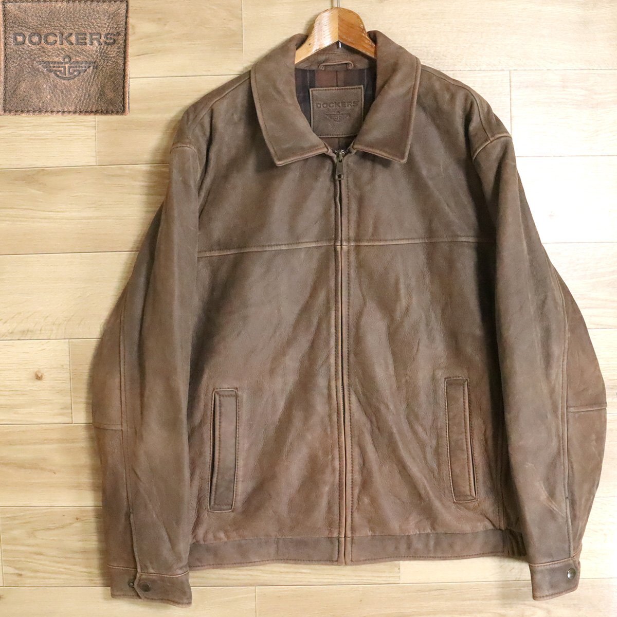 J7T/D9.22-4 アメリカ古着 DOCKERS ドッカーズ レザージャケット 本革 シングルライダース 皮ジャン 革ジャン XXL 2XL拍卖