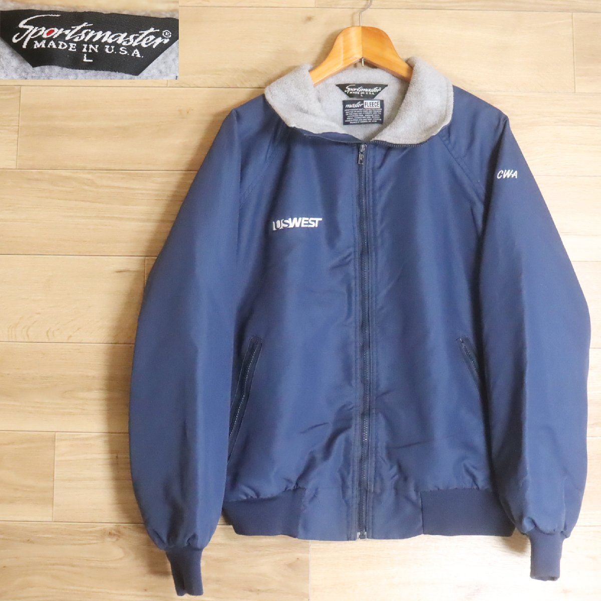 C6R/R6.16-2 USA製 SPORTSMASTER スポーツマスター ウォームアップジャケット 裏フリース ブルゾン 刺繍 L アメリカ古着拍卖