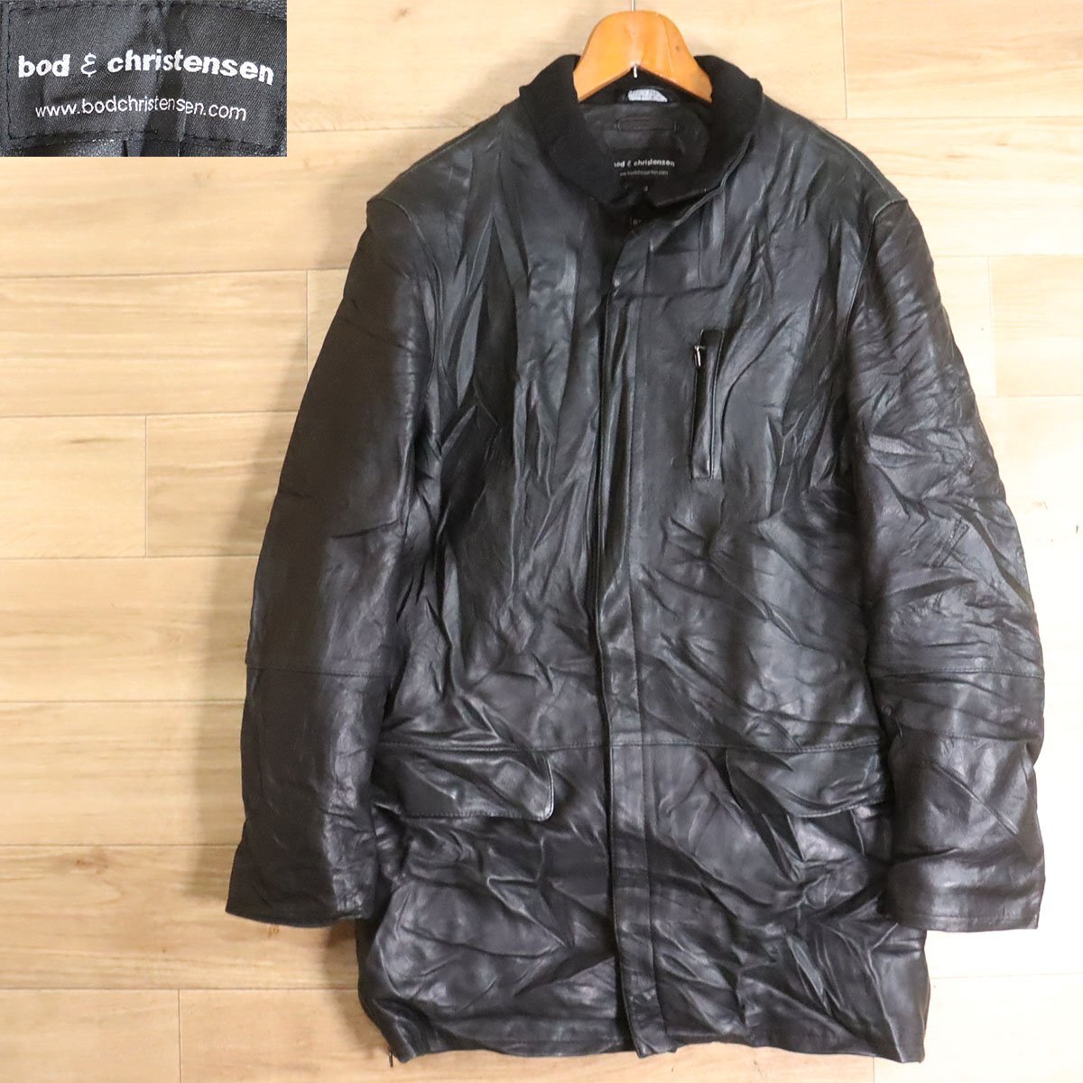 G8S/Y5.13-5 カナダ製 Bod & Christensen レザージャケット 本革 ダブルカラー 二重襟 ライダース バイカー 40 ブラック 古着拍卖