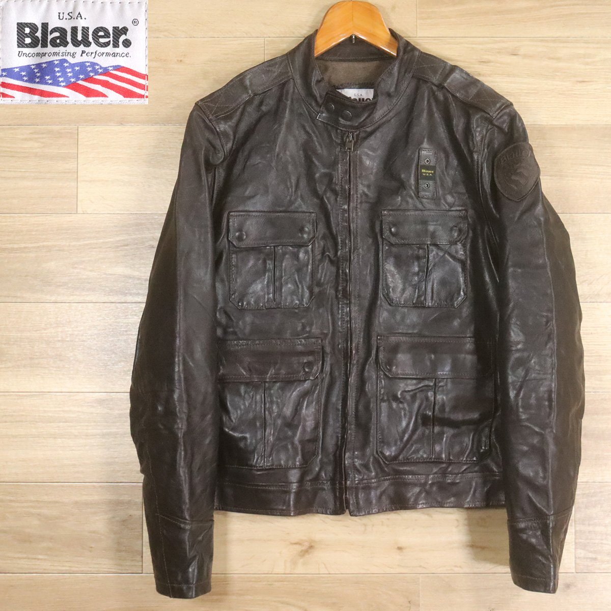 !2T/O10.9-1 アメリカ古着 Blauer レザーポリスマンジャケット 本革 レザージャケット カバーオール ライダース 革ジャン拍卖