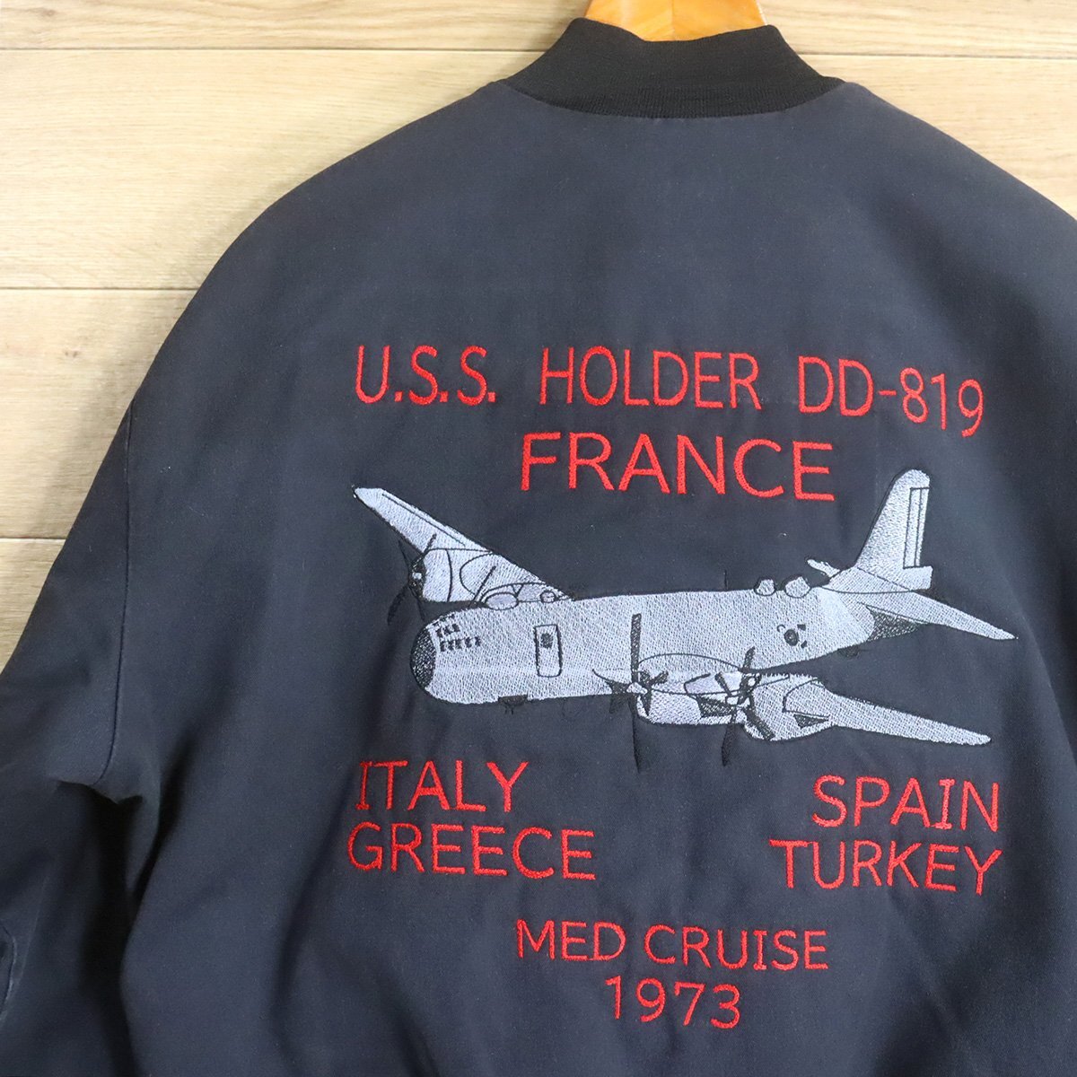 $2T/S11.4 アメリカ古着 HORACE ワークジャケット L バック刺繍 飛行機 スーベニア ツアージャケット サンプリング ジャンパー拍卖