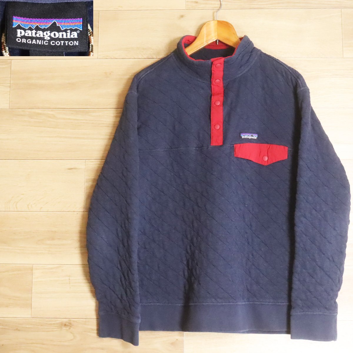 @1R/R6.12-8 patagonia パタゴニア オーガニックコットンキルト スナップT プルオーバー アウトドア L メンズ ネイビー拍卖