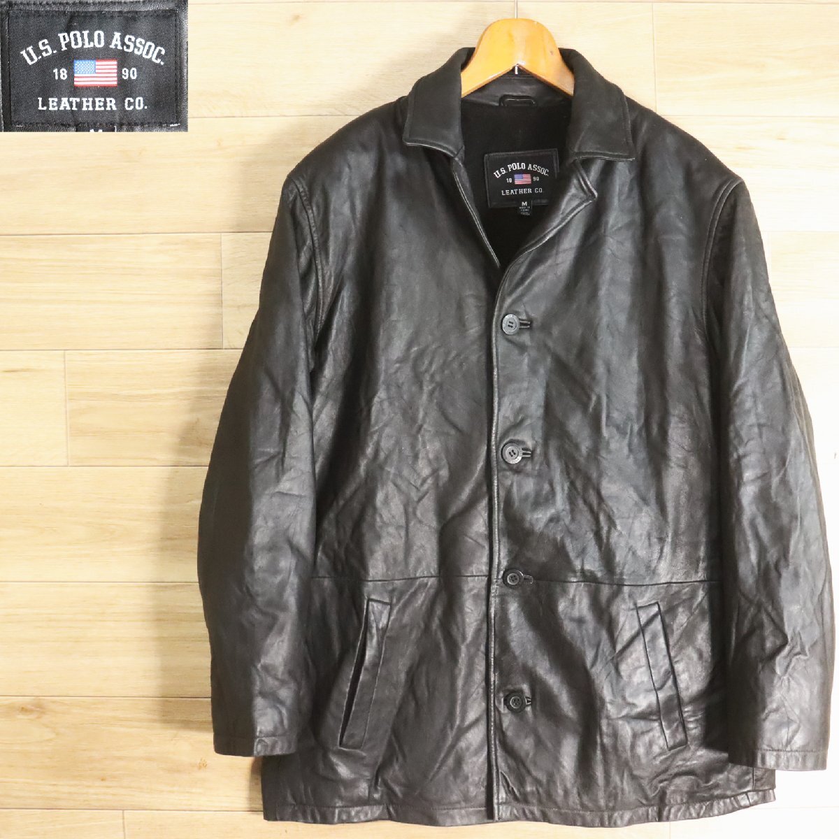 H4O/Y5.16-7 アメリカ古着 US POLO ASSOC. ポロ レザージャケット 本革 革コート 皮コート レザーカーコート レザーコート M拍卖