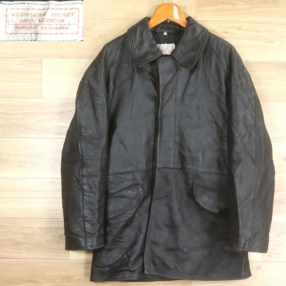 !1T/O10.10-4 ユーロ古着 レザーファイヤーマンジャケット 本革 レザーカーコート 皮ジャン 革ジャン ヴィンテージ拍卖