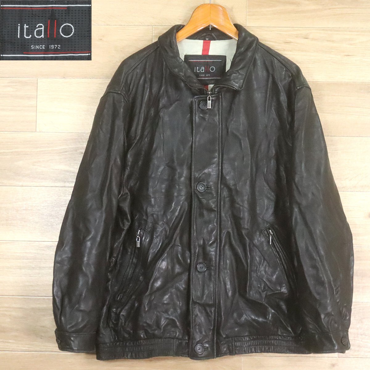 !1T/O10.10-4 ユーロ古着 Itallo ラムレザー レザージャケット 本革 シングルライダース 皮ジャン 革ジャン サイズ56 メンズ拍卖