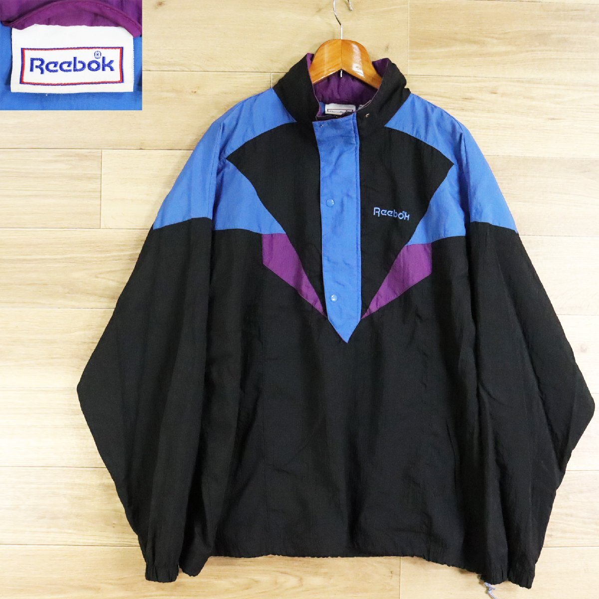 L7O/O4.8-4 Reebok リーボック アノラックパーカー ハーフジップ ナイロンプルオーバー 収納フード ジャンパー ブルゾン XL拍卖