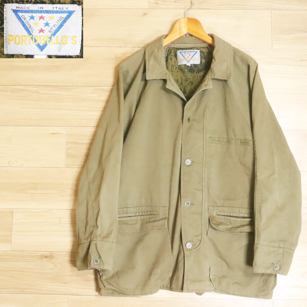 @4R/R6.6-8 イタリア製 PORTOBELLO'S カバーオール コットンジャケット ブルゾン ジャンパー L メンズ ユーロ古着拍卖