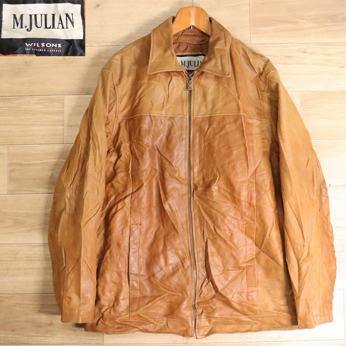 ?12R/Y5.13-2 アメリカ古着 M.JULIAN WILSONS レザージャケット 本革 革ジャン 皮ジャン レザーブルゾン ジップアップ M メンズ拍卖