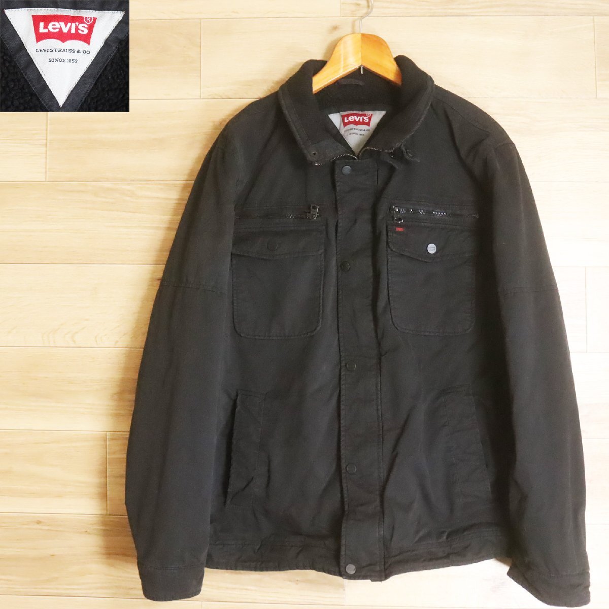 E11S/R6.5-5 Levi's リーバイス 裏ボア スタンドカラー コットンジャケット ミリタリージャケット メンズ アウター XXL ブラック拍卖
