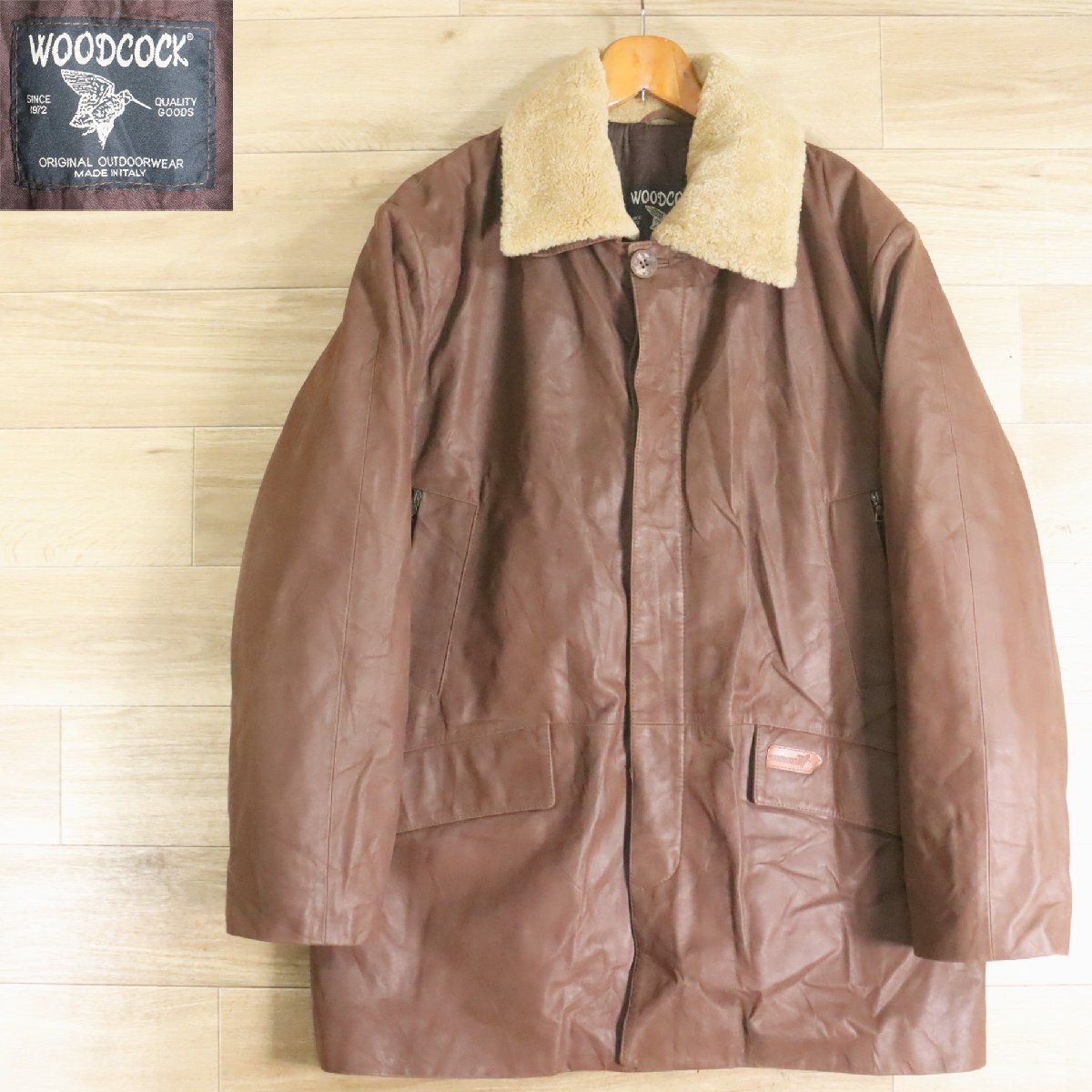 %2K/Y6.2-10 ユーロ古着 イタリア製 WOODCOCK 襟ボア レザージャケット 本革 レザーコート レザーカーコート 革ジャン 皮ジャン拍卖