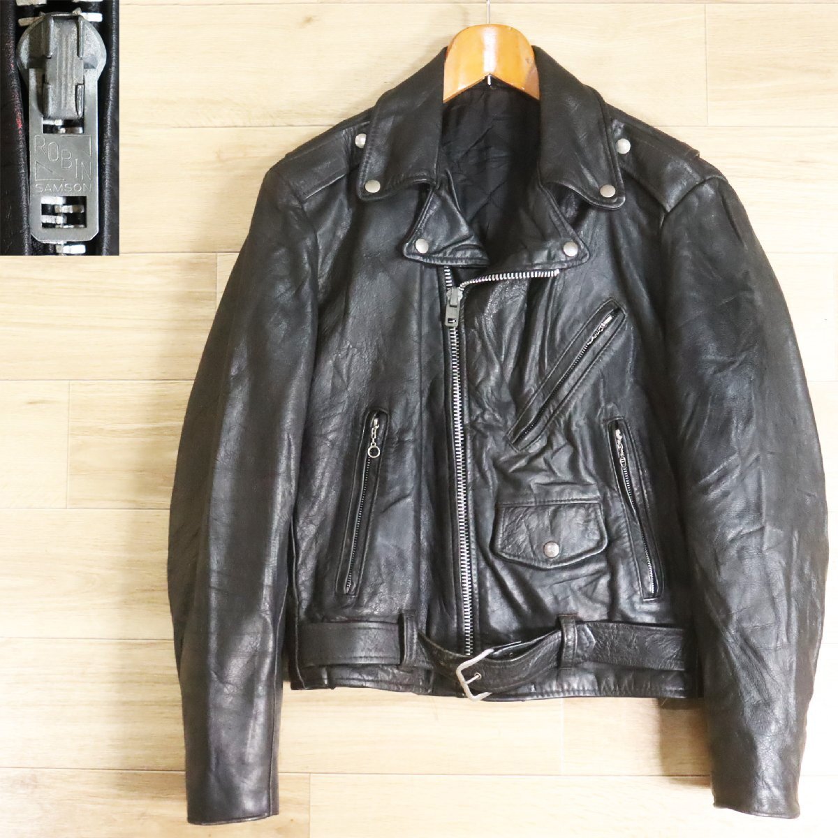 %2K/Y6.2-10 アメリカ古着 ダブルライダースジャケット 本革 レザージャケット 革ジャン 皮ジャン レザーブルゾン バイカー拍卖