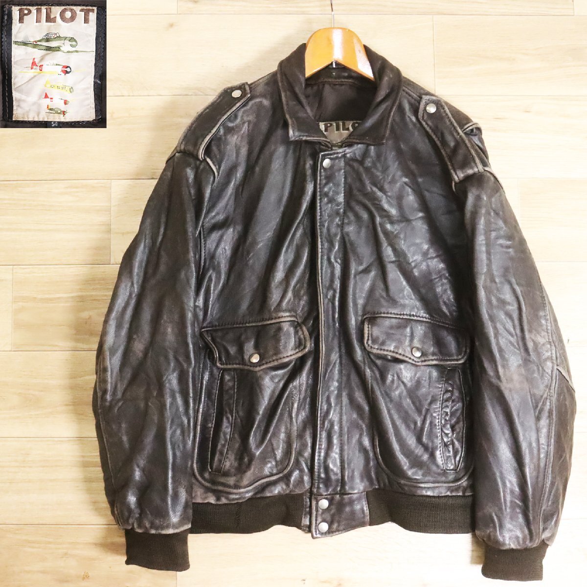 M13O/Y5.9-7 PILOT フライトジャケット A-2タイプ G-1 レザージャケット 牛革 本革 革ジャン 皮ジャン レザーブルゾン 54拍卖