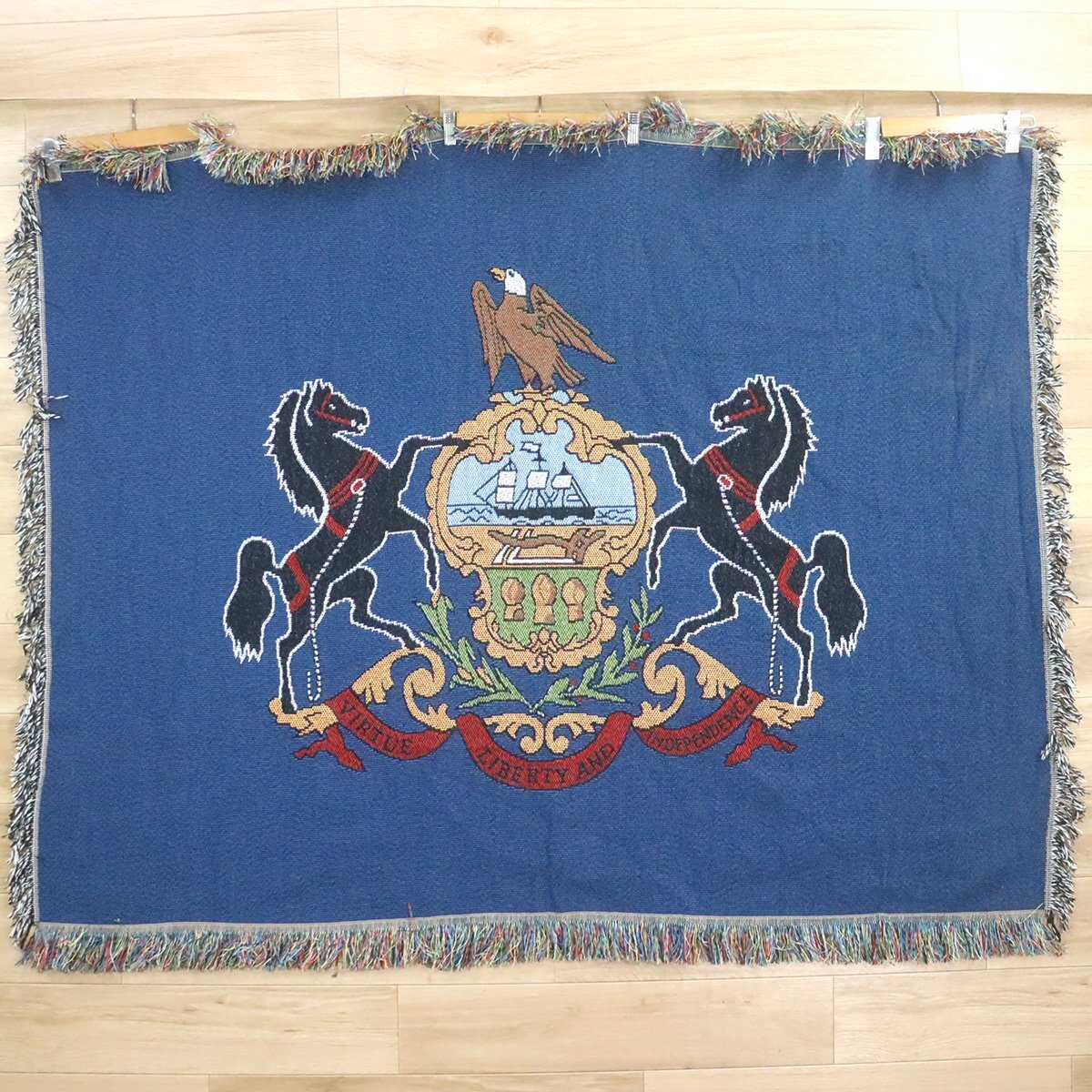 A1-2 I/D10.24-3 アメリカ ペンシルベニア州 州旗 フラッグ 馬 鷲 ラグ マット カーペット ブランケット タペストリー 雑貨拍卖