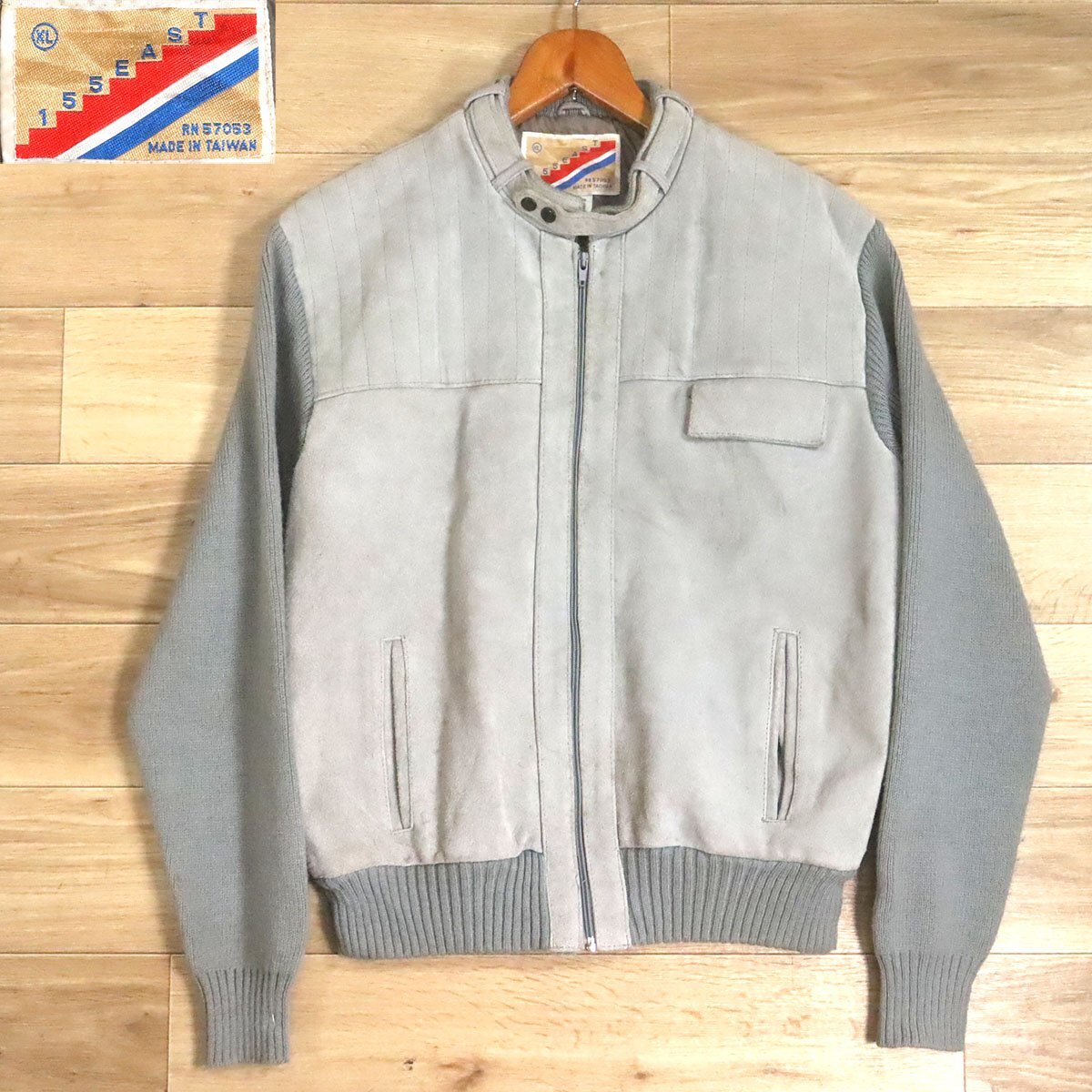 %6K/S5.30-3 155 EAST スウェードジャケット 本革 レザージャケット ニット切り替え セーター ブルゾン ジップアップジャケット拍卖