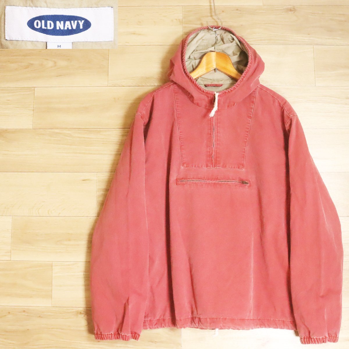 X3R/R6.17-5 90s OLD NAVY オールドネイビー アノラックパーカー ハーフジップ コットン ブルゾン フーディー M アメリカ古着拍卖