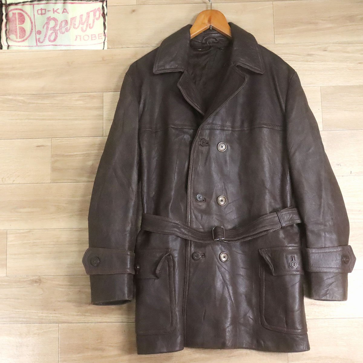 %6K/S5.30-3 ユーロ古着 レザーカーコート ダブルブレスト 本革 レザーコート レザージャケット 革ジャン 皮ジャン ブルゾン拍卖