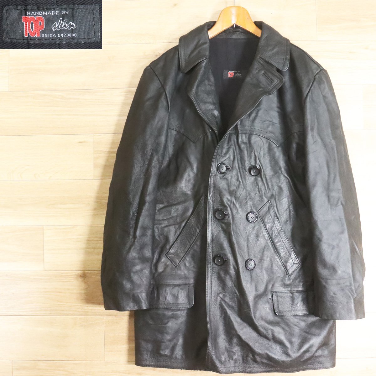 M8O/Y6.10-5 HANDMADE BY TOP skin Breda ダブルブレスト レザーカーコート 本革 革コート 皮コート レザージャケット メンズ拍卖