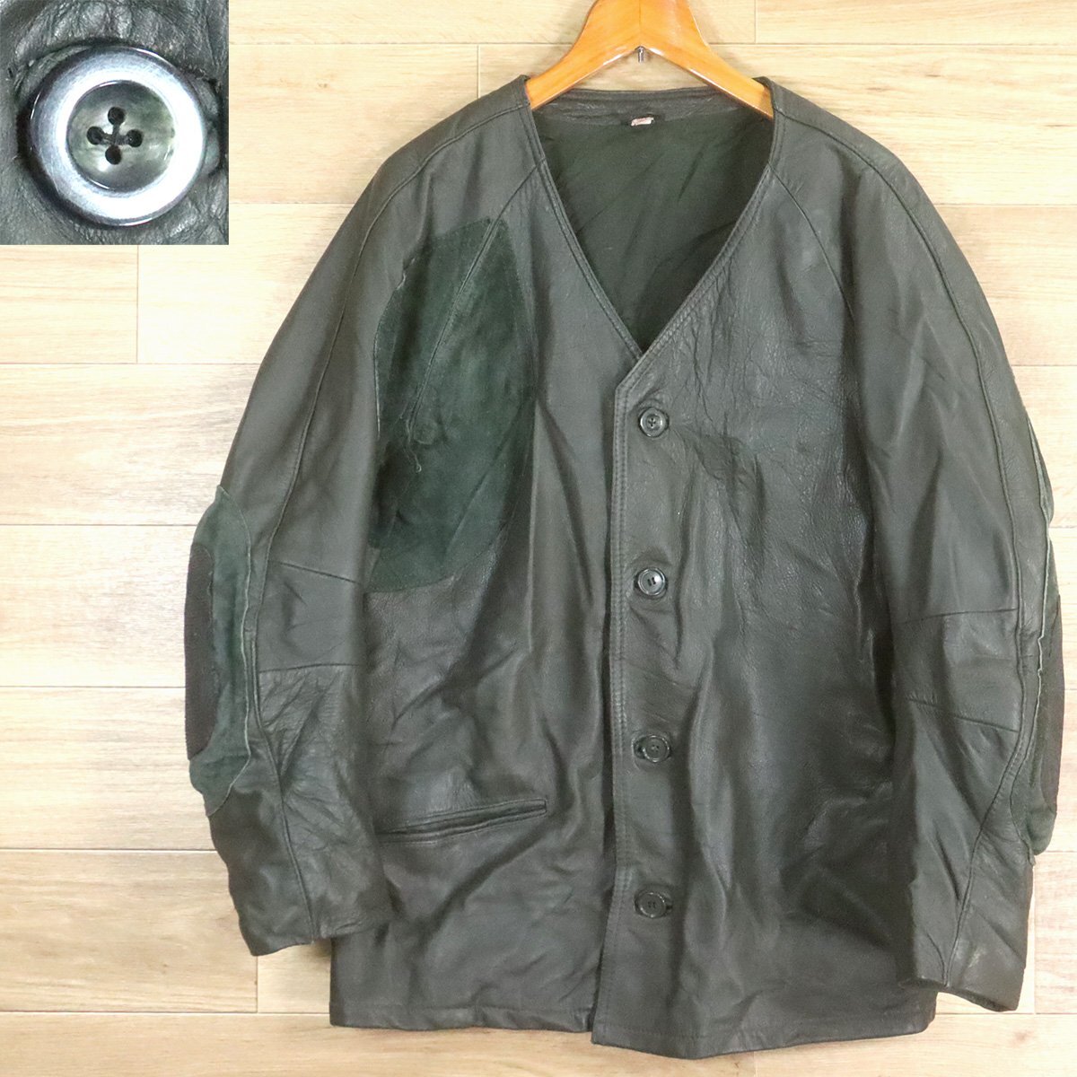 #6T/O10.14-5 ビンテージ ユーロ古着 レザーハンティングジャケット 本革 54 シューティングジャケット ドイツ ヴィンテージ拍卖