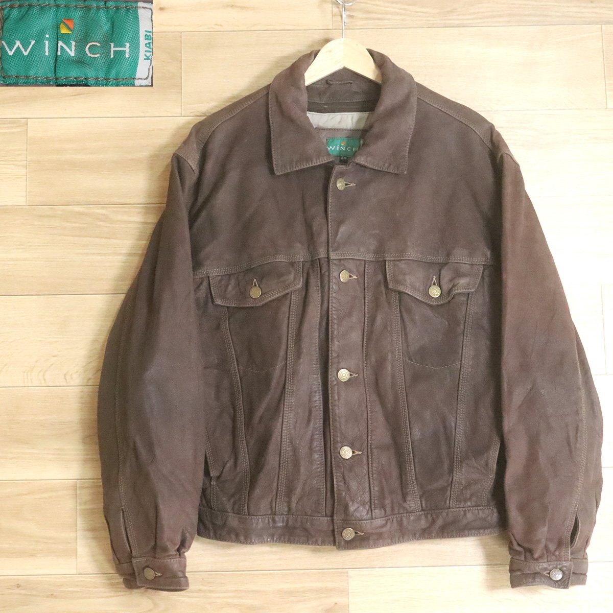 G5O/O8.27-2 WINCH トラッカージャケット レザージャケット 本革 ライナー付き 革ジャン 皮ジャン ジージャンタイプ 48/50拍卖