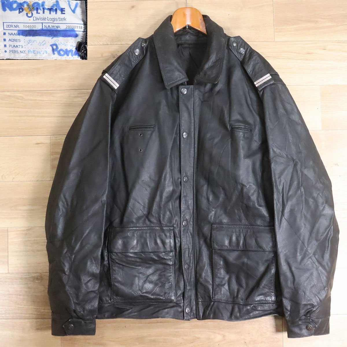 K10R/Y6.13-7 オランダ警察 Nederlandse Politie ポリスマンジャケット レザージャケット 本革 革ジャン 皮ジャン ユーロ古着拍卖