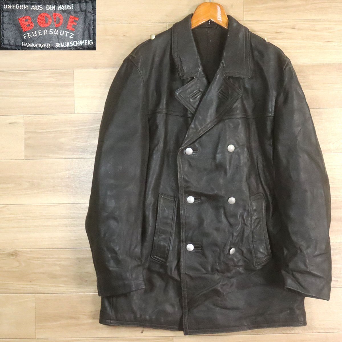 W2R/O10.7-2 60s~ ヴィンテージ BODE ドイツ警察 ポリスマンコート 本革 ダブルブレスト レザーカーコート レザージャケット拍卖