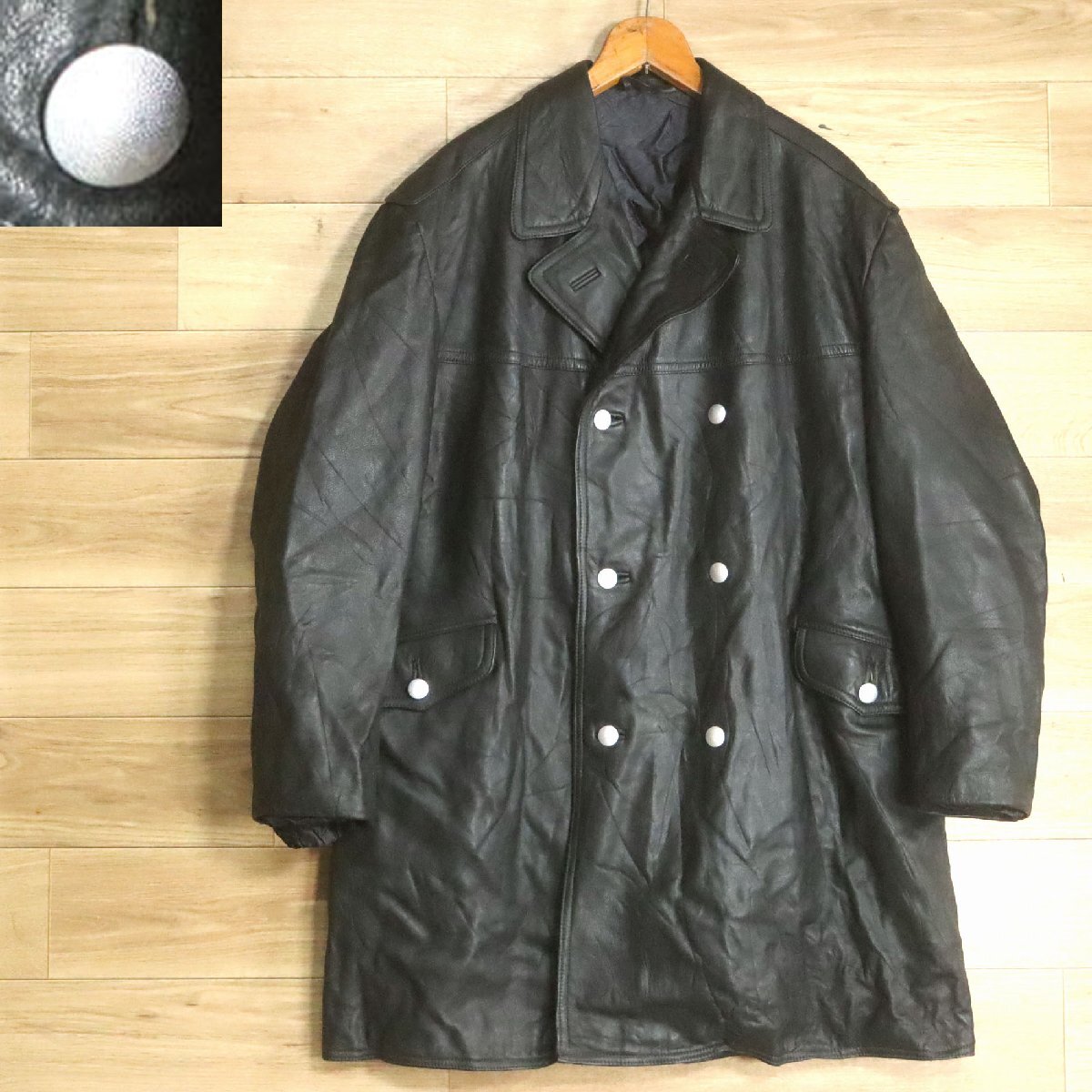 Z1R/S6.5-3 ユーロヴィンテージ ドイツ警察 ポリスマンコート 本革 ダブルブレスト レザーカーコート レザージャケット 革コート拍卖