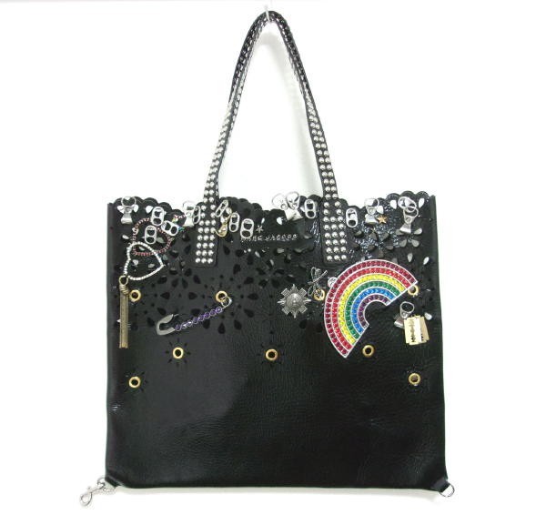 新品★定価15万★MARC JACOBS★マークジェイコブス★レザートートバッグ★ラインストーン ビジュー スタッズ★ブラック★ポーチ付 送料無料拍卖
