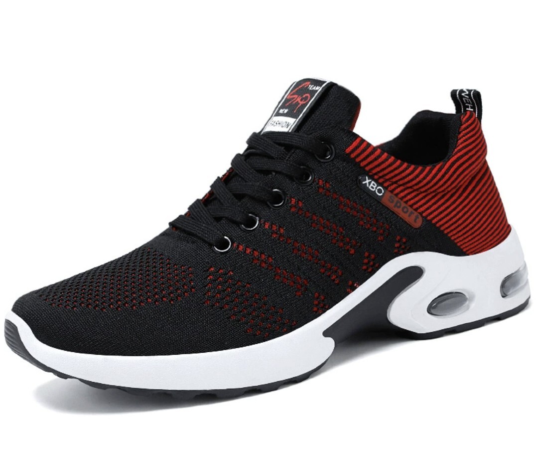 【ランニングシューズ ブラック×レッド 24.5cm】スニーカー メンズ 4e 幅広 運動靴 厚底 靴 ジョギング拍卖