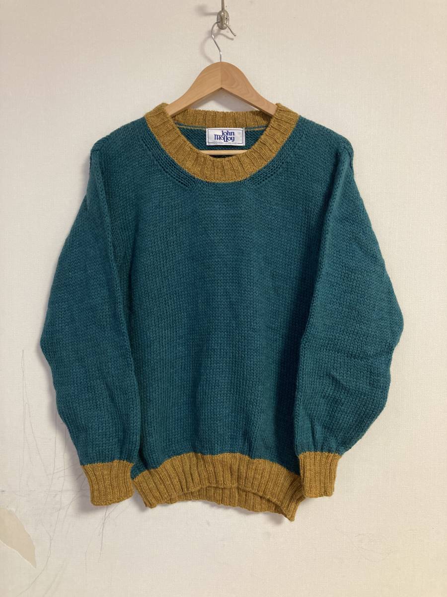 ★ John Molloy ジョンモロイ ウール セーター アイルランド製 ツートンカラー ニット グリーン系拍卖
