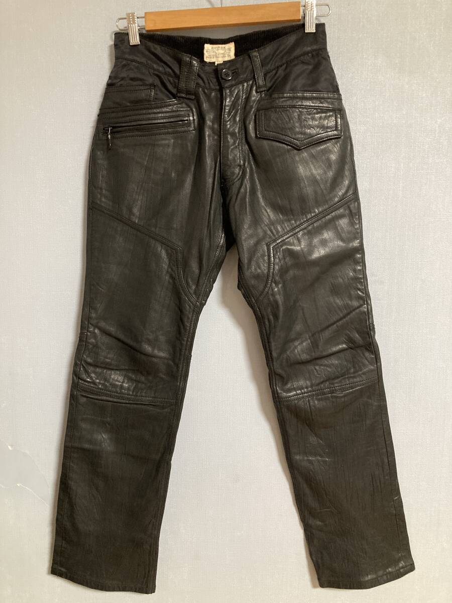 ★AVIREX アヴィレックス ゴートスキン レザーパンツ S ブラック 山羊革拍卖