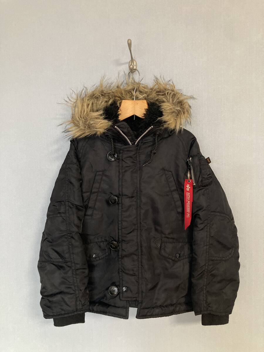 ★ALPHA INDUSTRIES アルファ N3B キッズ フライトジャケット 120 ブラック パーカ ミリタリー ナイロンジャケット コート拍卖