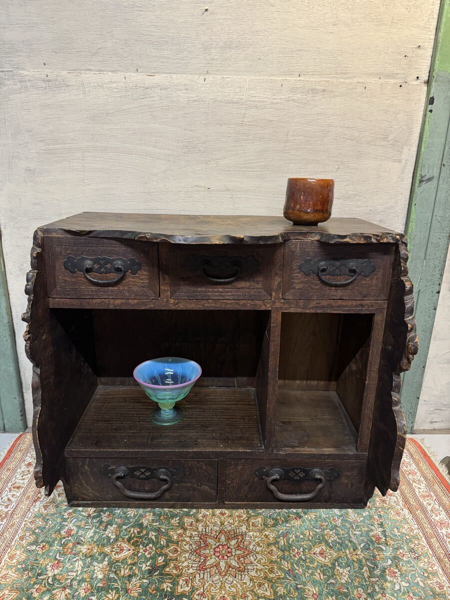 古い 飾り棚 古民家 民芸 アンティーク 昭和レトロ 木製 レトロ 和家具 古家具 小箪笥 民芸家具 古材 棚 本棚 キャビネット拍卖