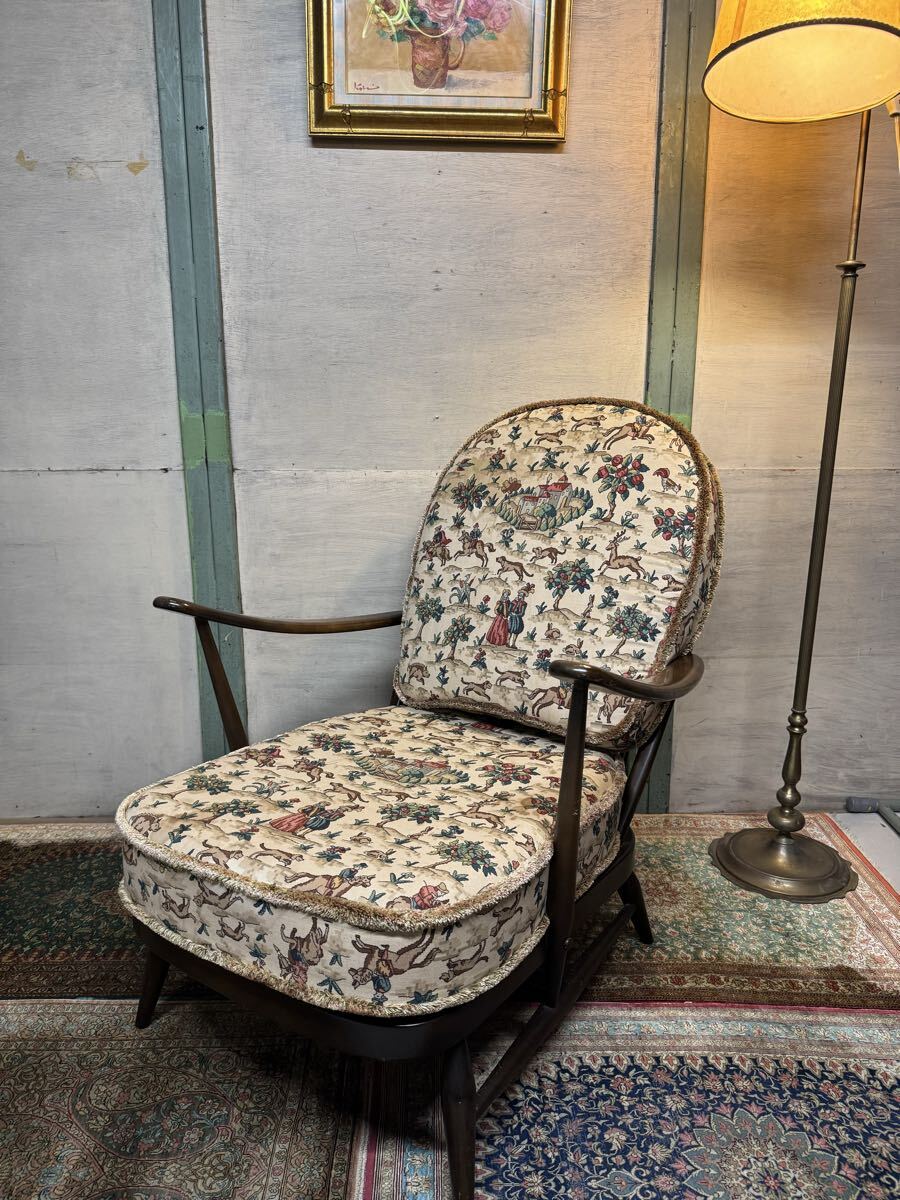 ① 英国 アーコール Ercol ウィンザー ソファ ビンテージ ラウンジチェア ヴィンテージ 椅子 検) カリモク 飛騨産業 コロニアル イギリス 拍卖