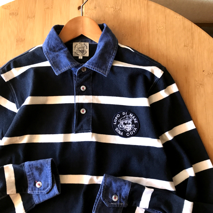 SINACOVA デニム襟 ボーダー シャツ メンズ L ポロシャツ 長袖 シナコバ拍卖