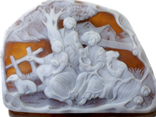 1円~【ジュエリー極】フェルナンド・セルペ作 極上彫刻 高級シェルカメオルース 66mm×50mm h7965i【送料無料】拍卖