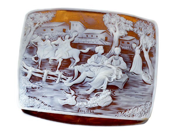 【ジュエリー極】Amerigo Polese作 穏やかな風景 シェルカメオルース 75.5mm×58.0mm a2815il【送料無料】拍卖