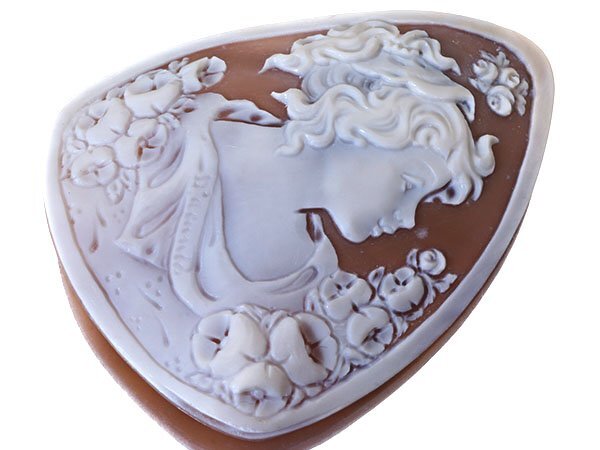 【ジュエリー極】アニエロ・ダクント作 素敵な貴婦人と花の彫刻 高級シェルカメオルース 60.3mm×47.9mm w5904o【送料無料】拍卖