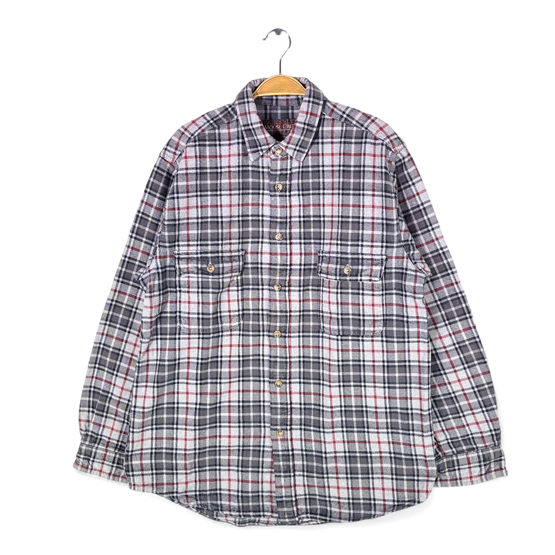 【送料無料】ムースクリーク ネルシャツ 肉厚 ヘビーフランネル チェック柄 アメカジ 長袖シャツ グレー MOOSE CREEK サイズL 古着 @CA9019拍卖