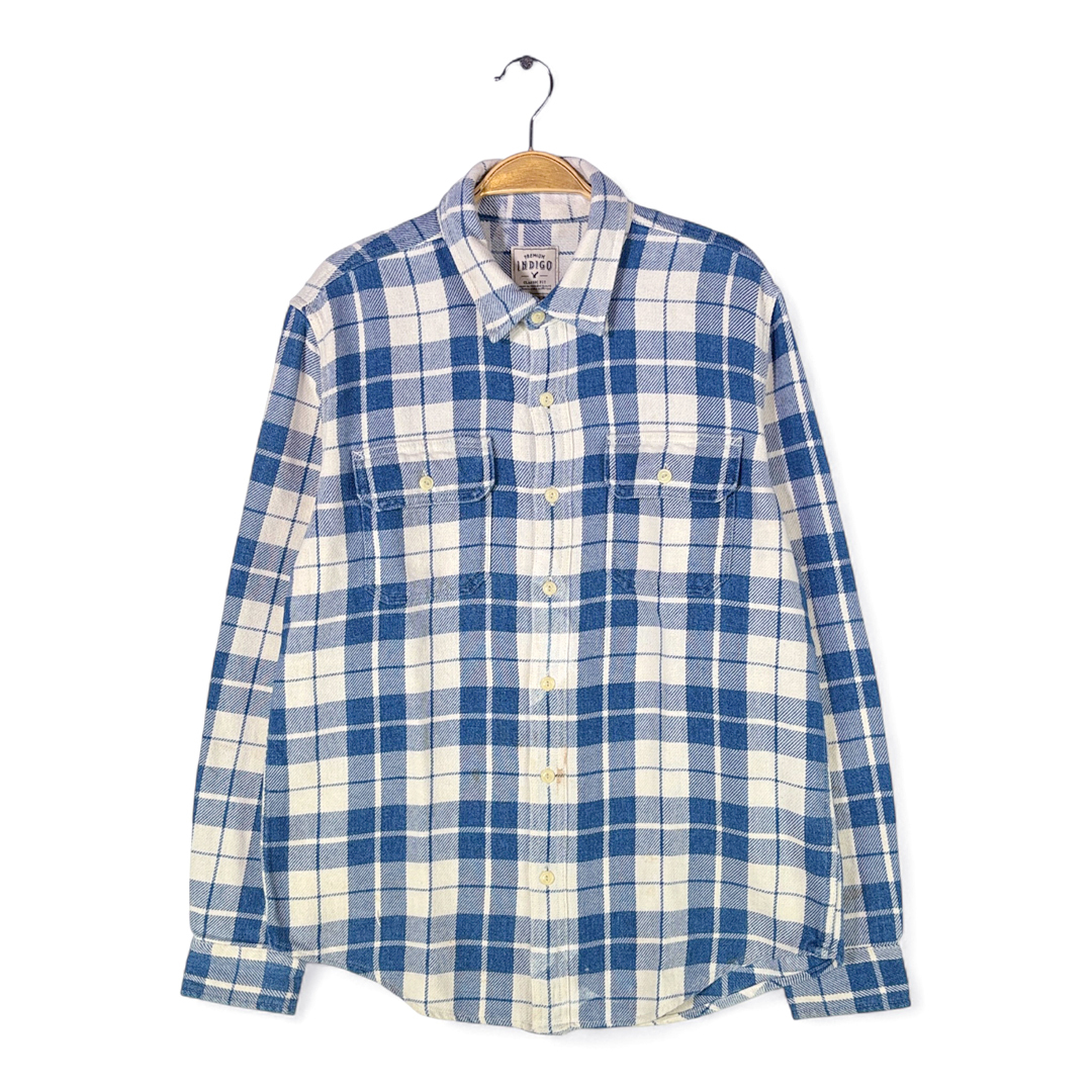 【送料無料】アメリカンイーグル ネルシャツ ヘビーフランネル チェック柄 アメカジ 長袖シャツ ブルー 青白色 INDIGO サイズL 古着 CA9021拍卖