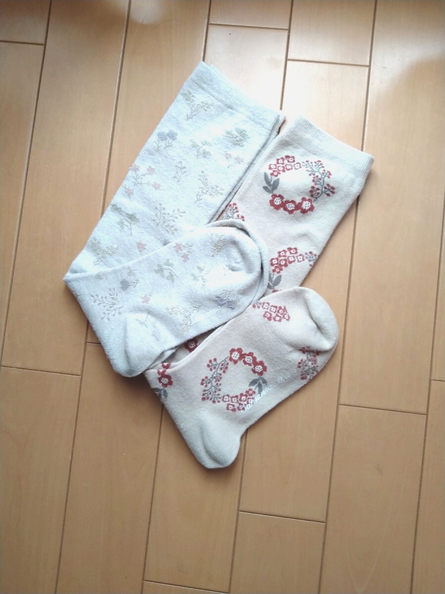 Samansa Mos2☆ハイソックス☆靴下☆2足組☆サマンサモスモス☆レディース☆花柄☆ソックス拍卖