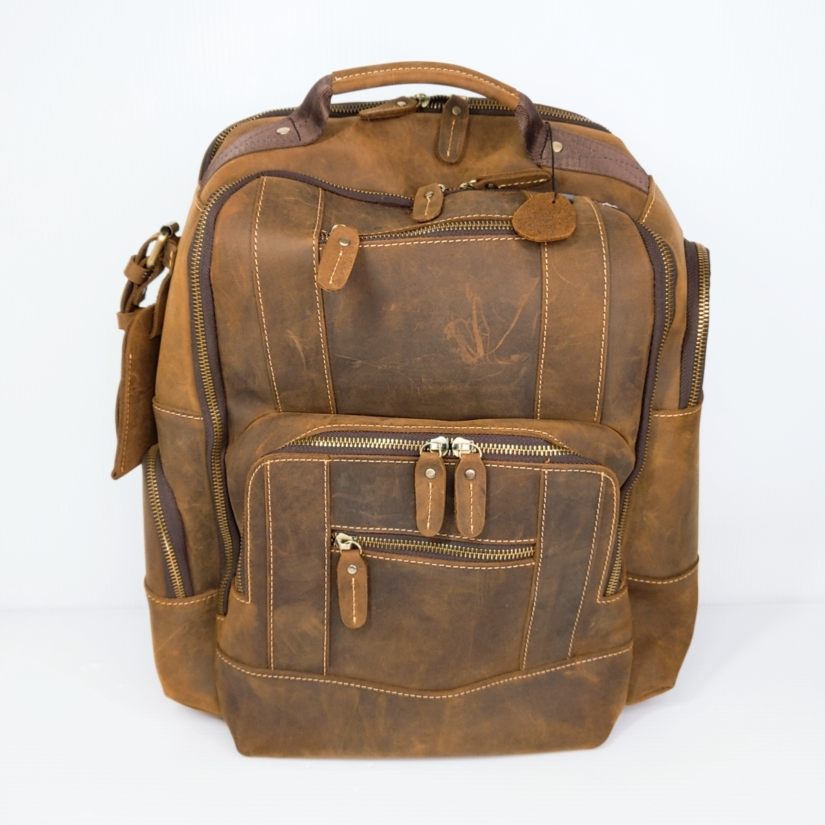 メンズ 大容量 レザーリュックサック 褐色〇YR-52984〇【中古品】拍卖