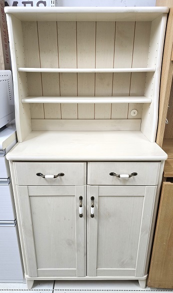 【中古品】 キッチンボード キャビネット オープン棚 フレンチカントリー調 食器棚 ○YR-18534○拍卖