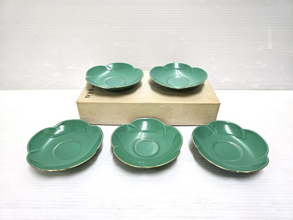 香蘭社/梅形茶托セット/グリーン/5枚セット/G410RB/YR18866拍卖